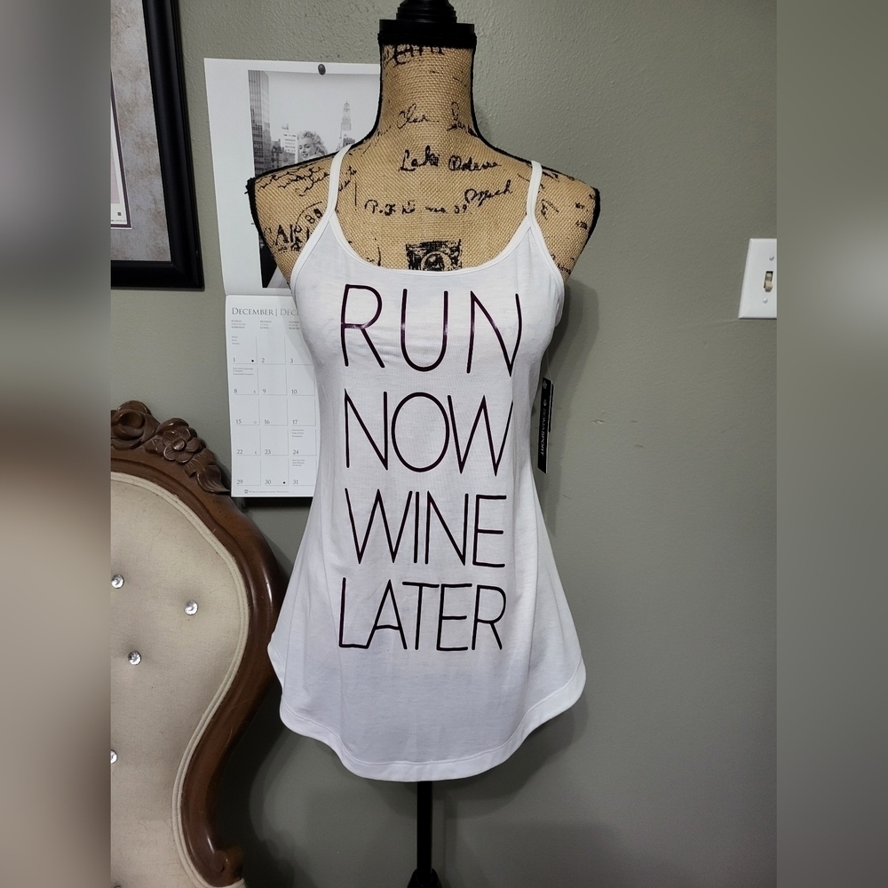 Soma Sport Strappy Tank White Run Now Wine Later S NWT
